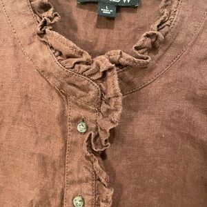 J. Crew Chocolate Ruffle Linen Blouse